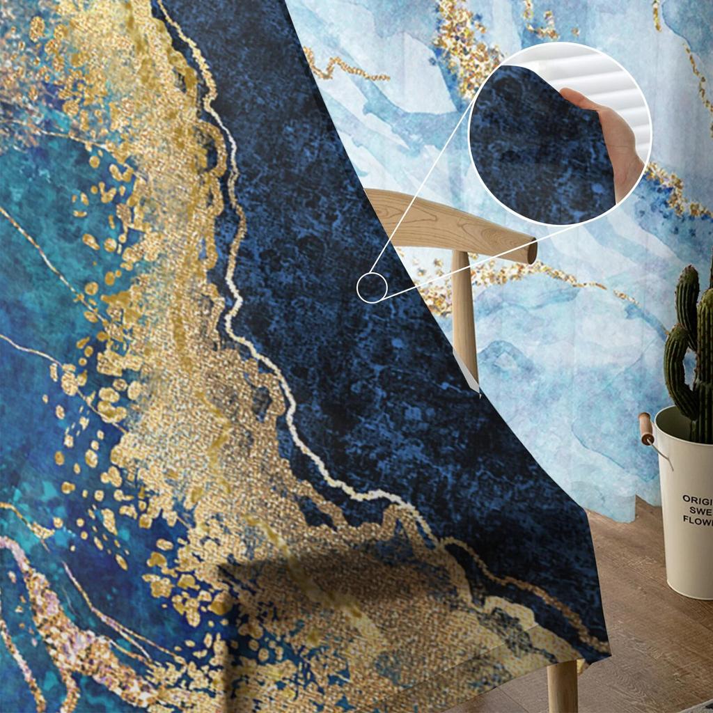 Abstraction Blue Marble Sheer Voile Window Curtains Tulle Curtains Living Room Balcony Decoration Drapes