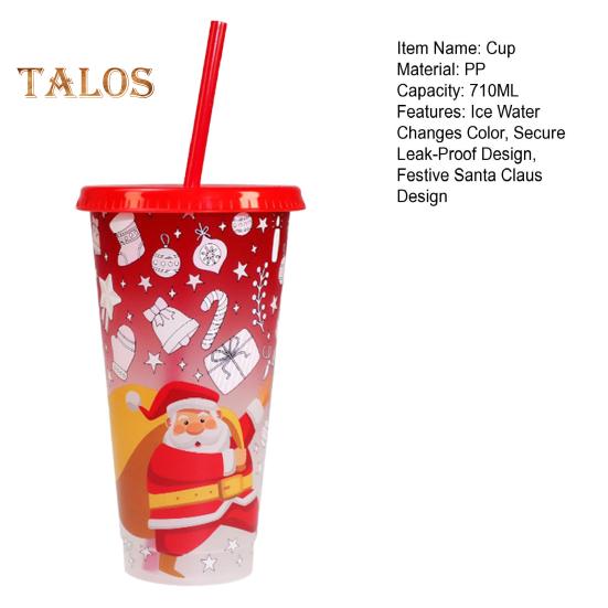 710ML Christmas Color Changing Cups with Lids Straws Reusable Food-Grade Santa Claus Design Cups for Adults Kids Prevents Straw Slipping Leak-Proof