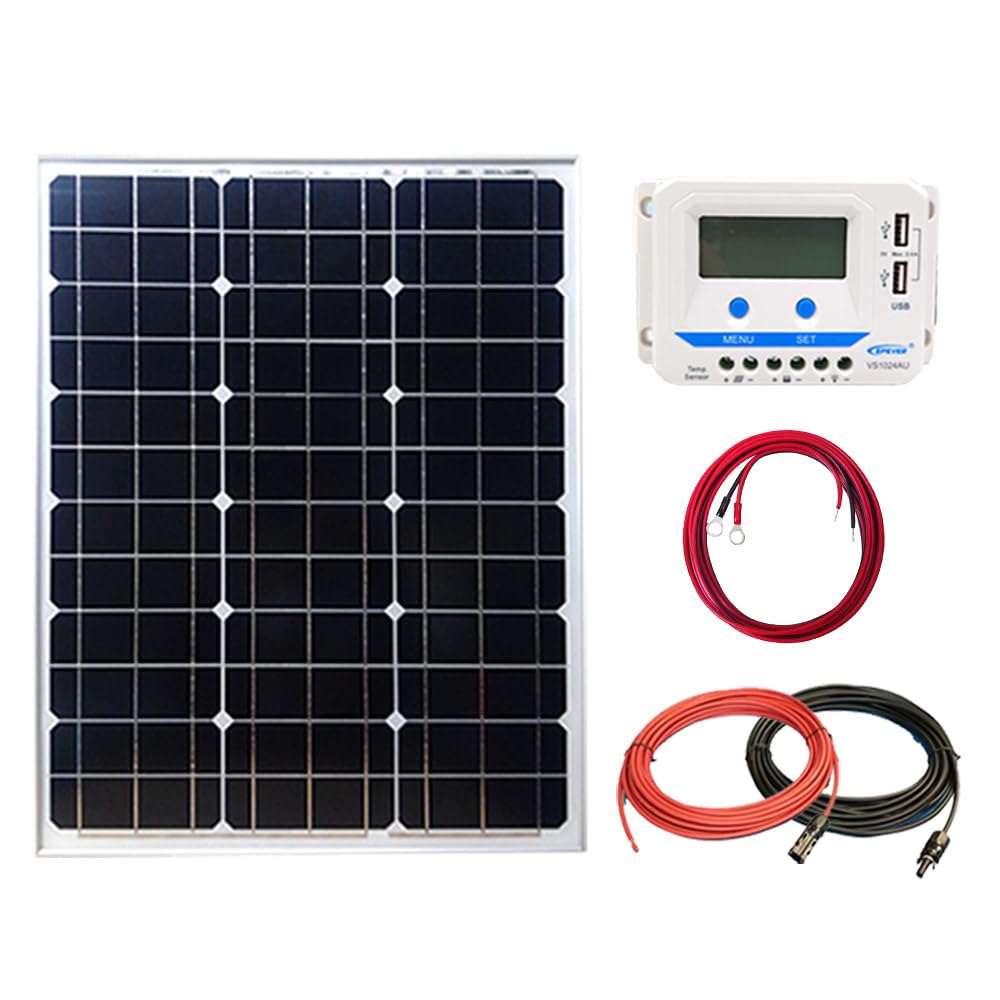 KAUSMEDIA 50W 12V Compatible 10A Charge Controller Solar Charging Set for Marine Power Generation Maintenance Monocrystalline Solar Panel System