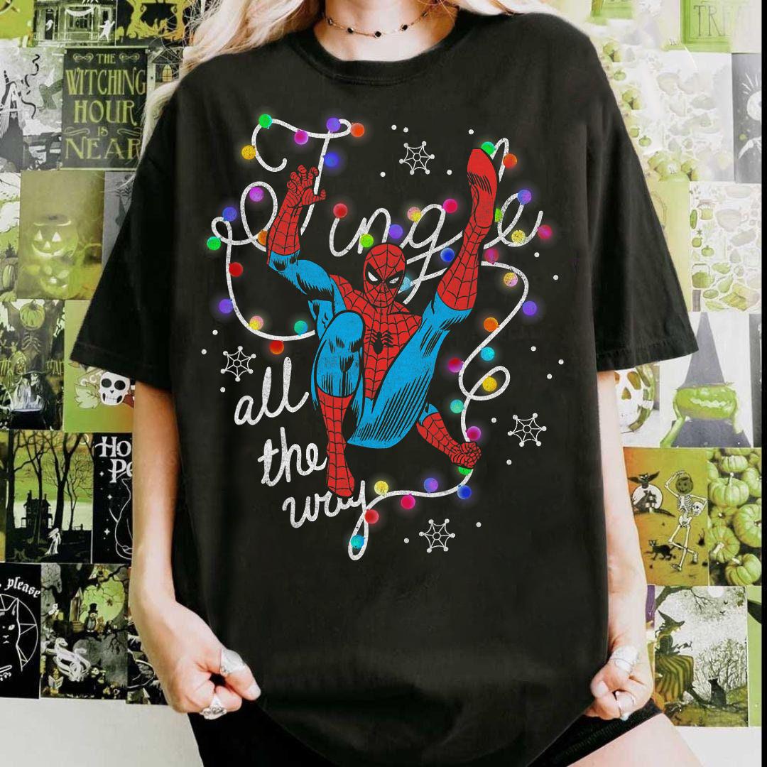 

Womens Marvel Christmas SpiderUnisex TShirt Streetwear Pure Cotton Short Sleeve Unisex Oversized Loose Casual Stylish S