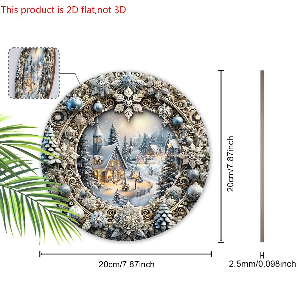 Cute Winter Wonderland Wooden Sign - Navidad Round Sign with Snowhouse Town Pattern - Ideal for Front Door, Wall Hanging Decor - Ideal Christmas Gift