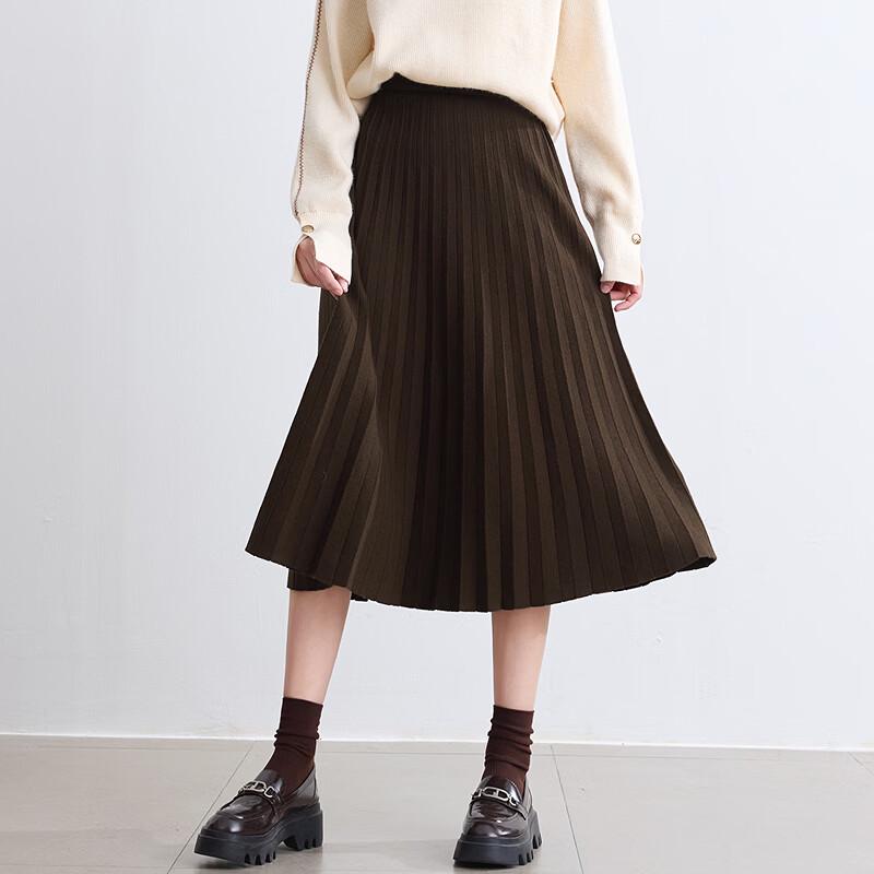 Betu Women's Winter Knitted Pleated Midi Skirt 2410T77
