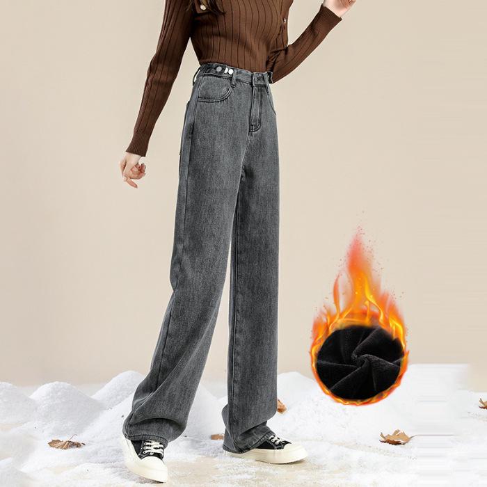 

Женские джинсы прямого кроя с высокой посадкой на резинке с флисовой подкладкой 2024 для осени и зимы S