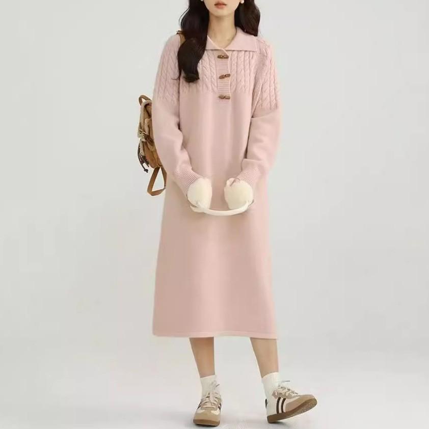 Lazy wind twist sweater dress women's autumn and winter new loose and thin versatile knitted dress women