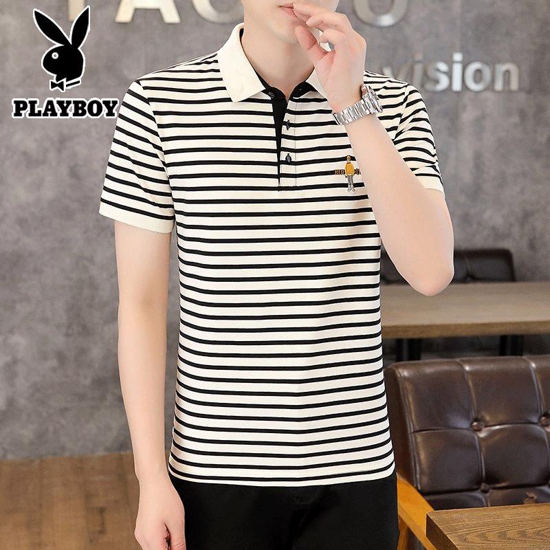 PLAYBOY Men's Striped Short Sleeve Polo T-Shirt