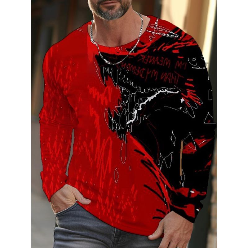 2025 3D Wolf Print Men's Round-neck T-shirt Street-style Men's Long-sleeved T-shirt Autumn-winter Daily Casual Men's Warm Top