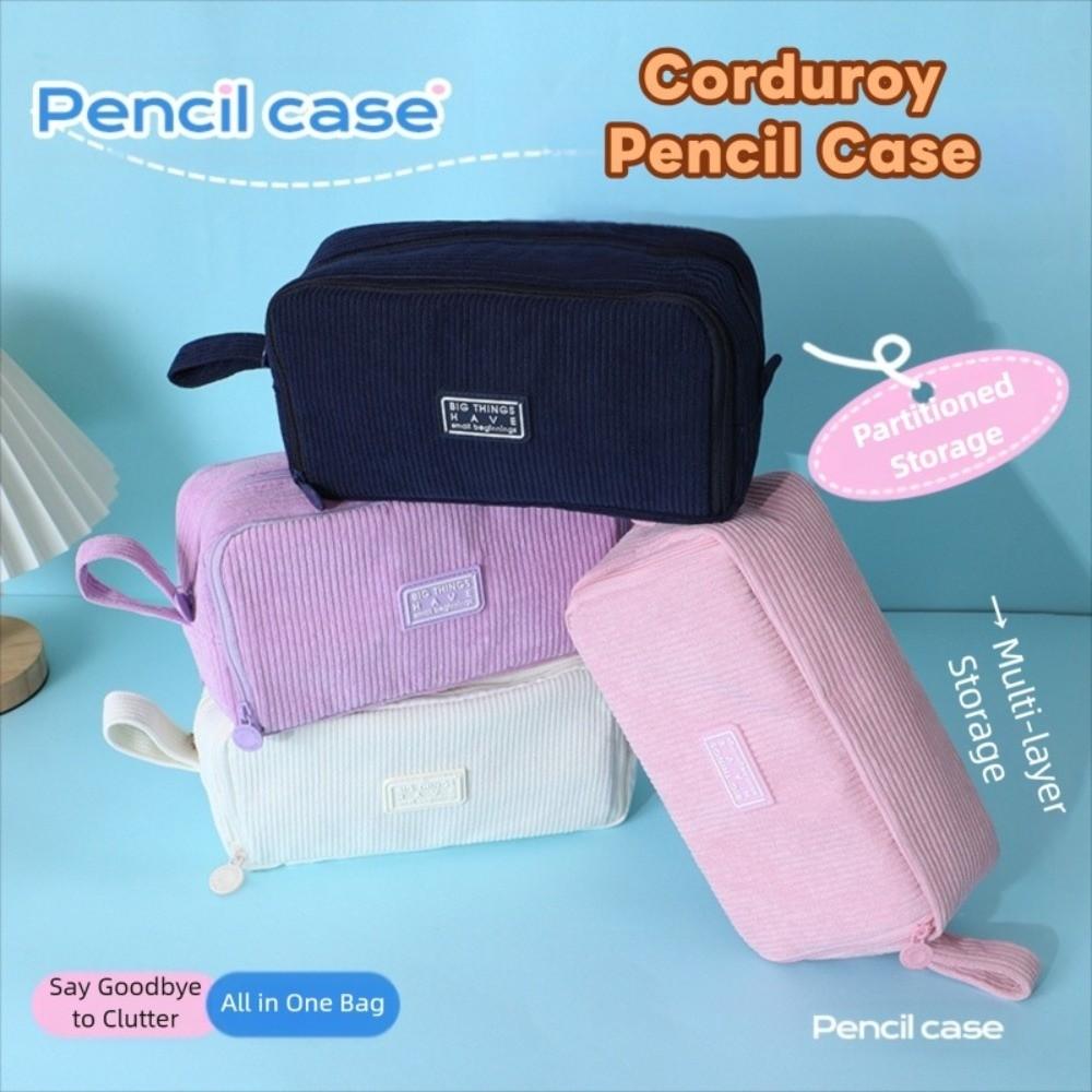 Durable Corduroy Pencil Pouch Desk Organizer Portable Storage Bag School