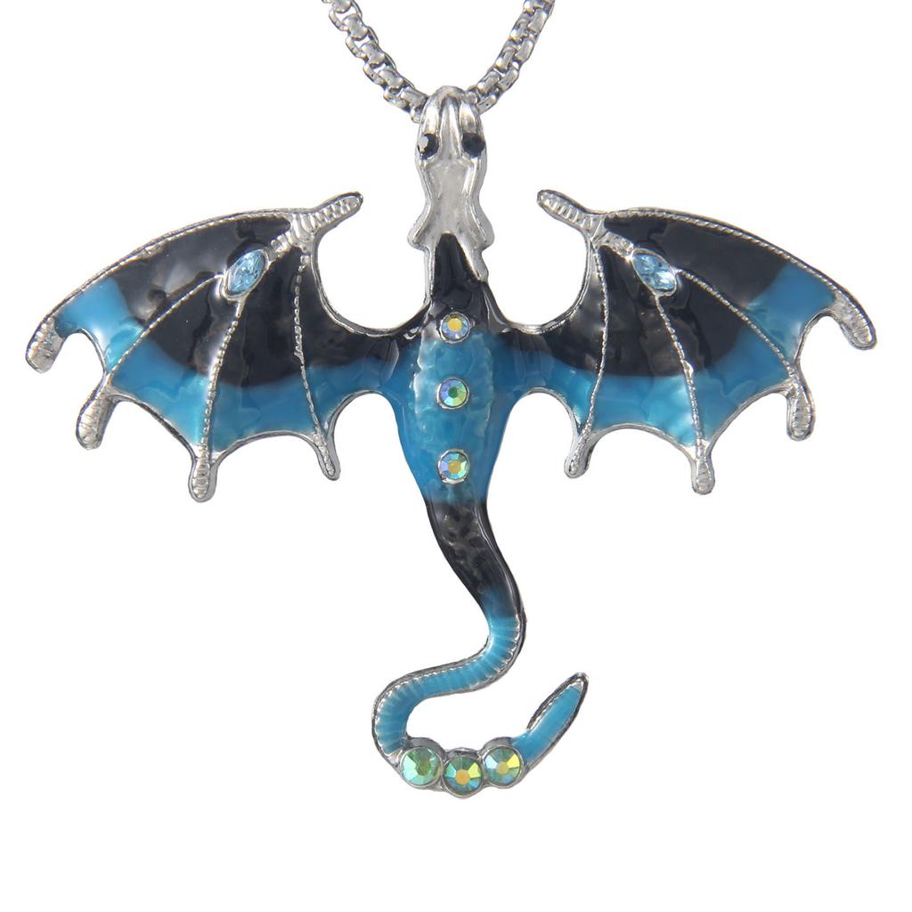 Dripping oil cartoon dragon color necklace European and American fashion animal stainless steel lanyard