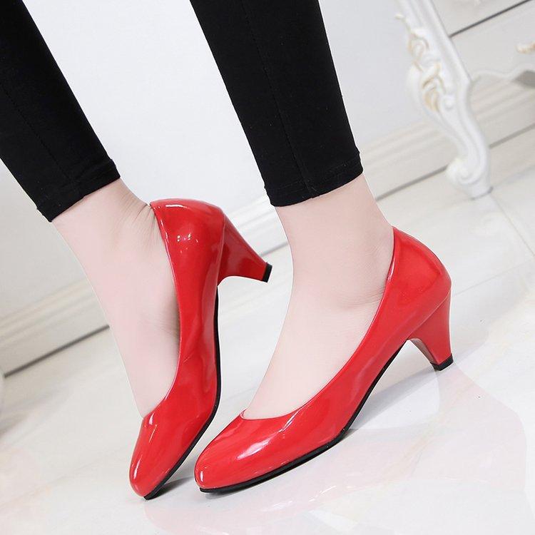 Women New Luxury Middle Heel Shoes Black Round Toe Thick Heel High Heel Shoes Etiquette Work Women Casual Shoes High Heels