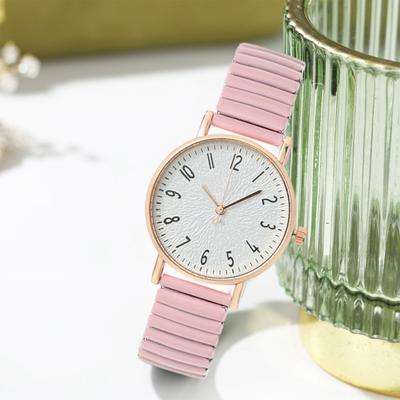 Women Watch Candy Color Quartz Watch Number Print Round Dial Color Matching Adjustable Stainless High Accuracy Decorative Lady Wristwatch