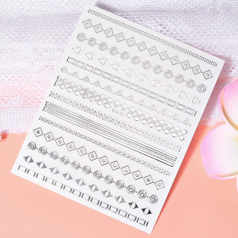 Egyptian Alien Text Full Sticker Geometric Shape Manicure 3D Rose Gold Silver Nail Diy Manicure Sticker