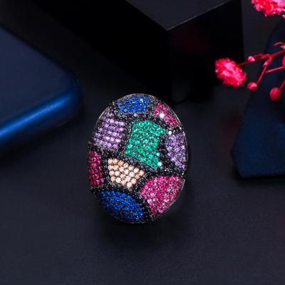 Anello di fidanzamento e matrimonio CMM Chunky Statement, rotondo, multicolore, con zirconi cubici, regolabile, in argento, per donna