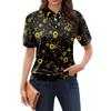 Damen-T-Shirt mit lässigem Blumendruck, V-Ausschnitt, kurzen Ärmeln und dekorativen Knöpfen