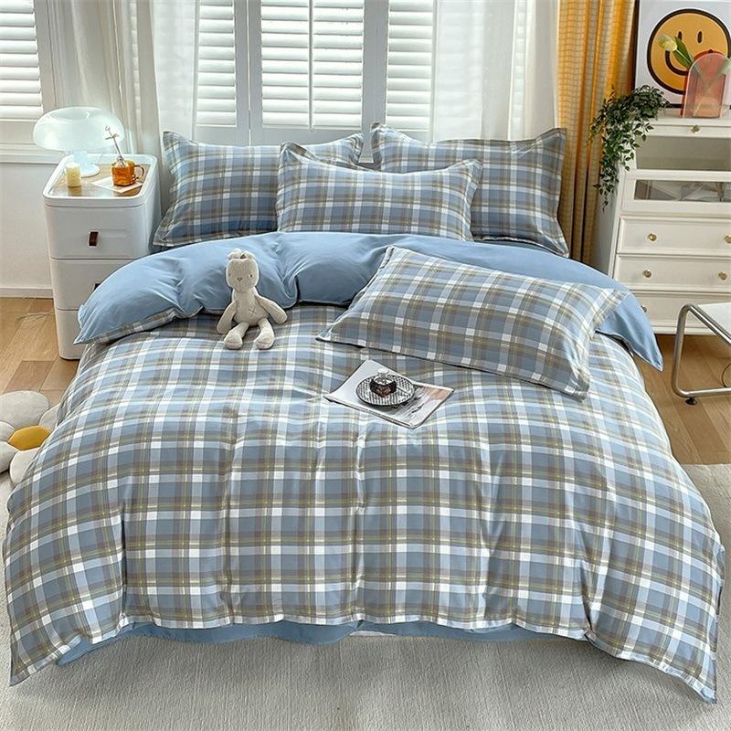 Small Fresh Pure Cotton Brushed Four-piece Set Thickened Washed Cotton Sheets and Quilt Covers Dormitory Three-piece Bedding Set