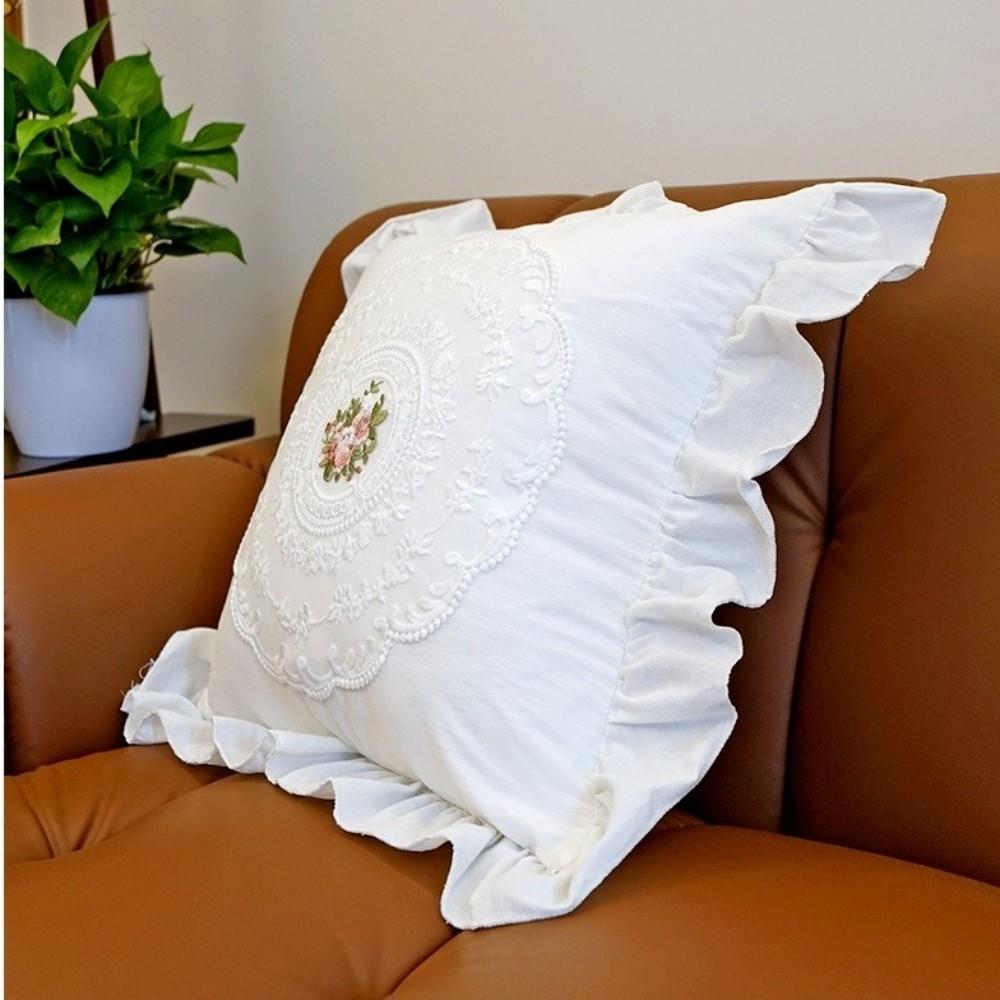 New Embroidered Pillow Cover French Lace Washable Cushion Cover Comfortable with Lotus Frill Soft Pillowcase