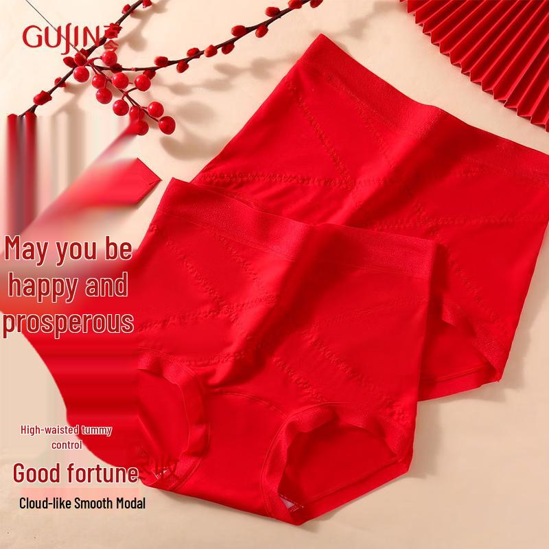 

GUJIN Women s Red High-Waist Tummy Control Hip-Lifting Briefs - 2 Pack 2XL