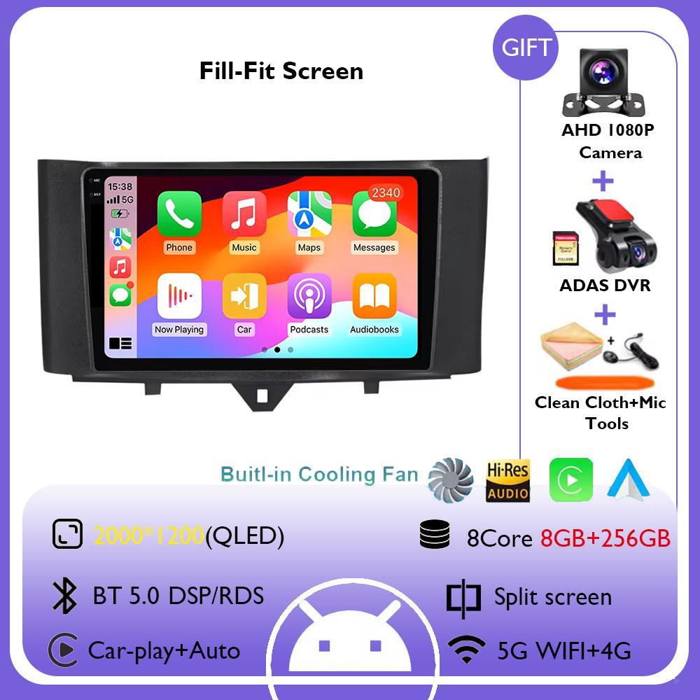 Carplay Android 14 System Car DVD Multimedia Player For Mercedes Benz Smart Fortwo 451 2011 2012 2013 2014 2015 WiFi Radio GPS