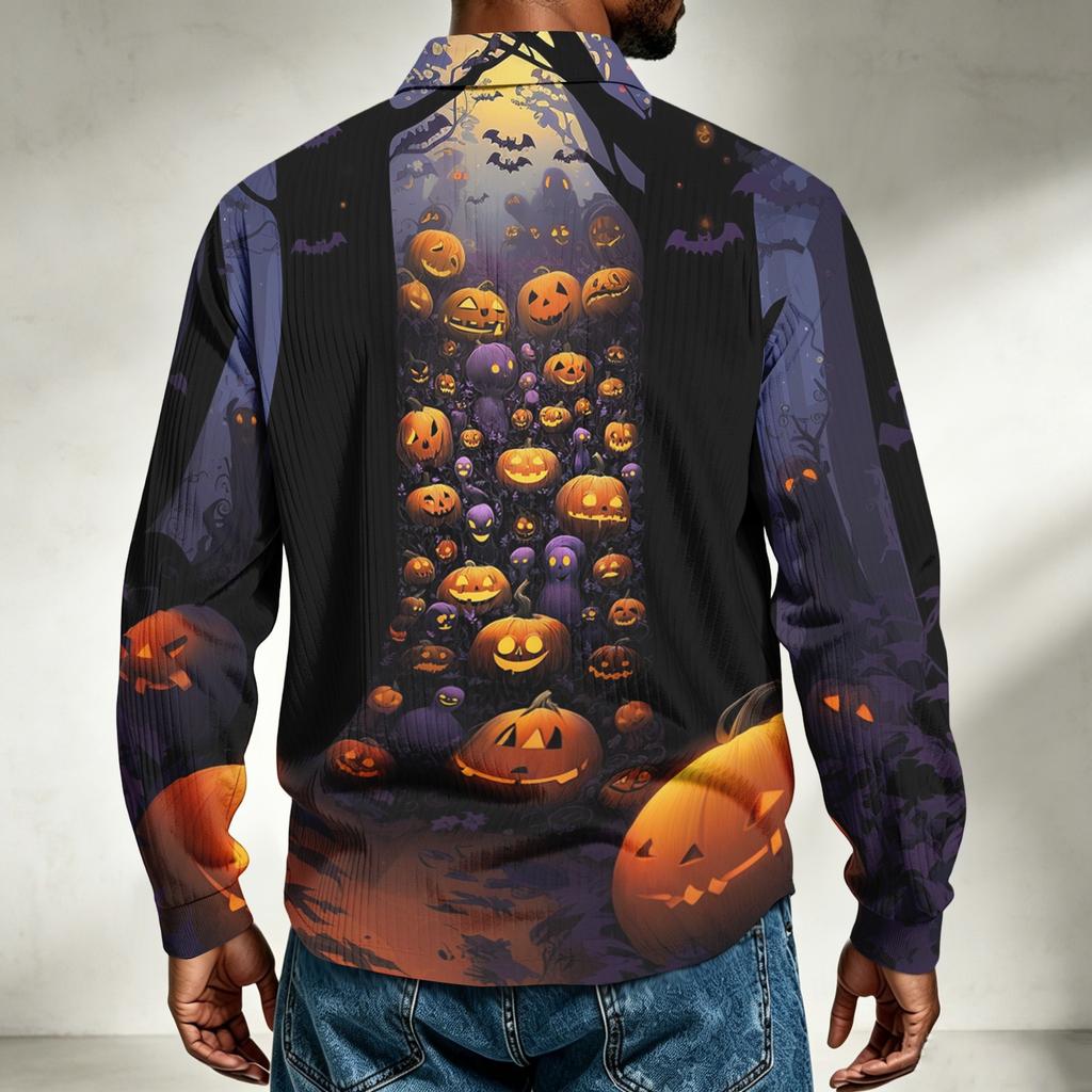 Herren Langarmshirt Halloween-Print Lockerer Schnitt Lässiges Oberteil