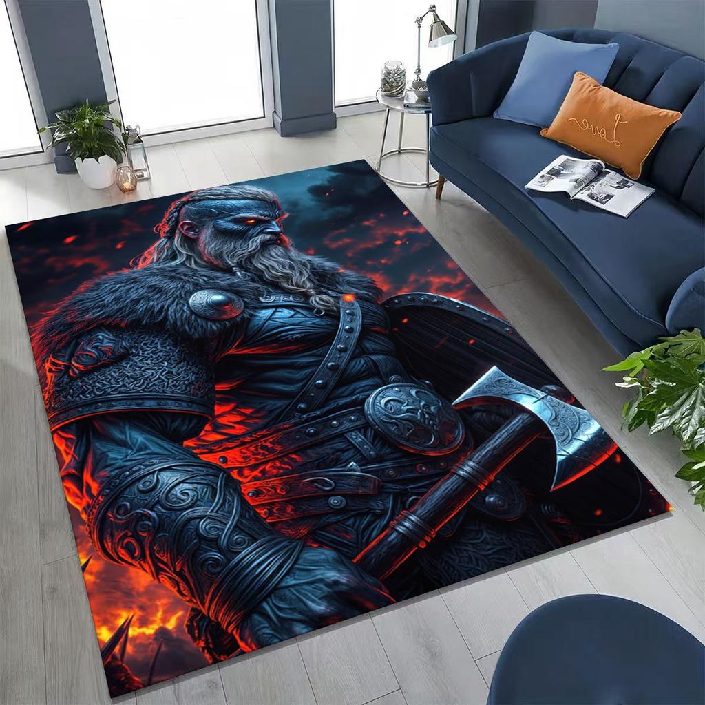 Nordic Viking Warrior Symbol Valhalla Valknut Rune Moto Rug for Bedroom Living Room Sofa Home Doormat Decor,Non-slip Floor Mat