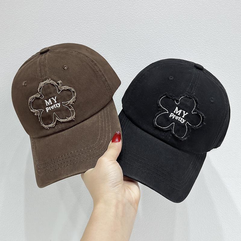 Korean Style Flower Embroidered Soft Top Baseball Hat for Women In Spring and Autumn Street Face Showing Small Versatile Baseball Cap Men's Trend