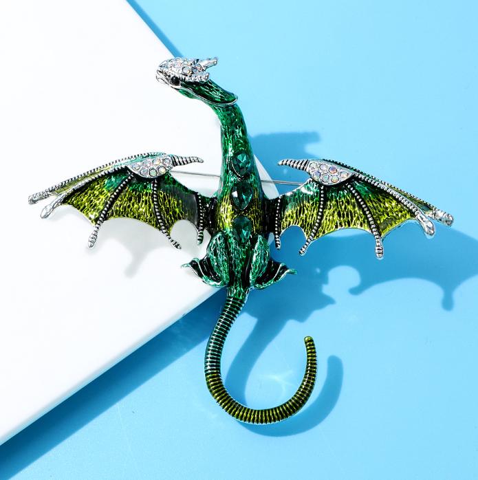 

Дизайн в винтажном стиле Брошь-дракон Изысканная булавка Высококачественная подвеска Синий страз Эмаль Серебристый Костюмная вечеринка Женские аксессуары