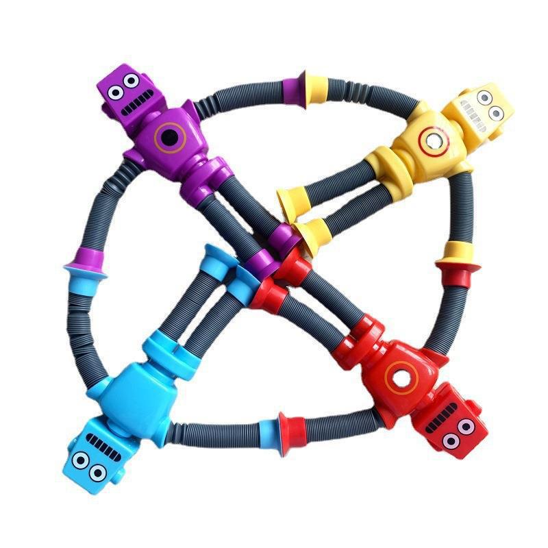 Creative Cartoon Giraffe Robot Egg Decompression Toy with Stretch Tube and Suction Cup, Featuring Ever-Changing Light-Up Hair.