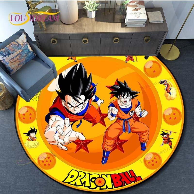 Dragon Ball Goku Pattern Round Carpet for Living Room Rugs Bedroom Mat Kitchen Carpet Doormat Non-Slip Children Flannel Carpet