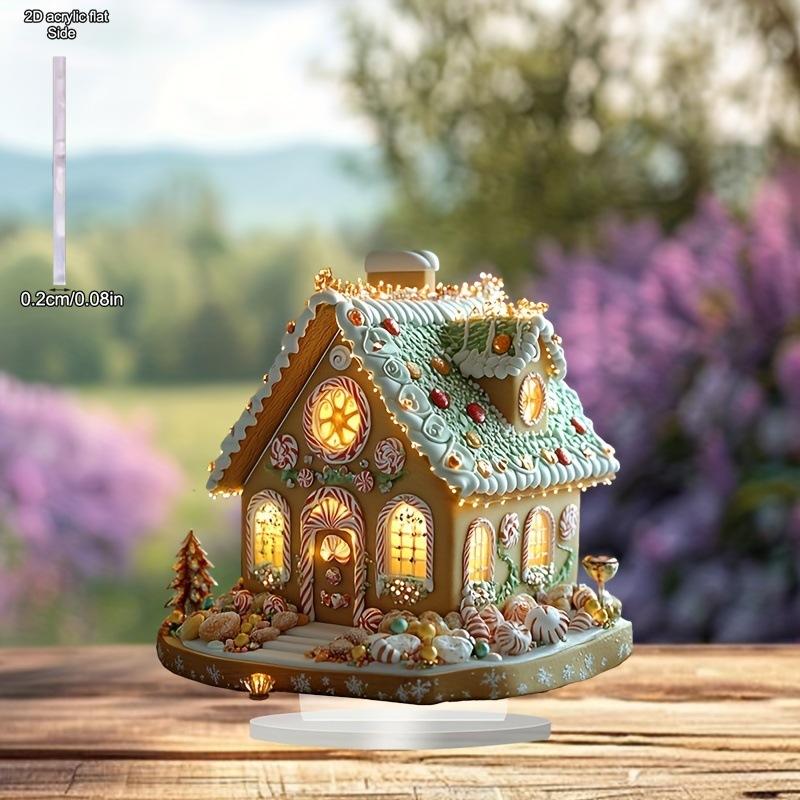 1pc, Christmas Gingerbread House Acrylic Decorative Plaques Ornaments, Acrylic Desk Decor, Four Seasons Decoration, novelty Home Decor