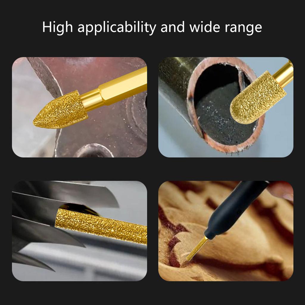 Sześciokątny trzpień Diamentowa główka szlifierska do precyzyjnego dłutowania Bit na szkle Stali nierdzewnej Kamieniu do narzędzia obrotowego