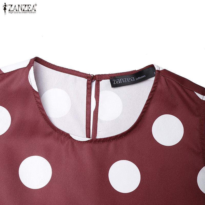 ZANZEA Women Casual Round Neck Polka Dot Print Loose Sleeveless Dress