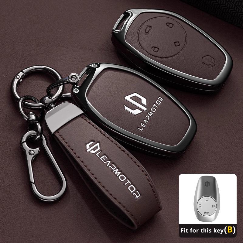 Car Key Case for Leapmotor T03 S01 C11 C10 C01 Zinc Alloy Leather Remote Cover Shell Keychain Ring Holder Fob Accessories