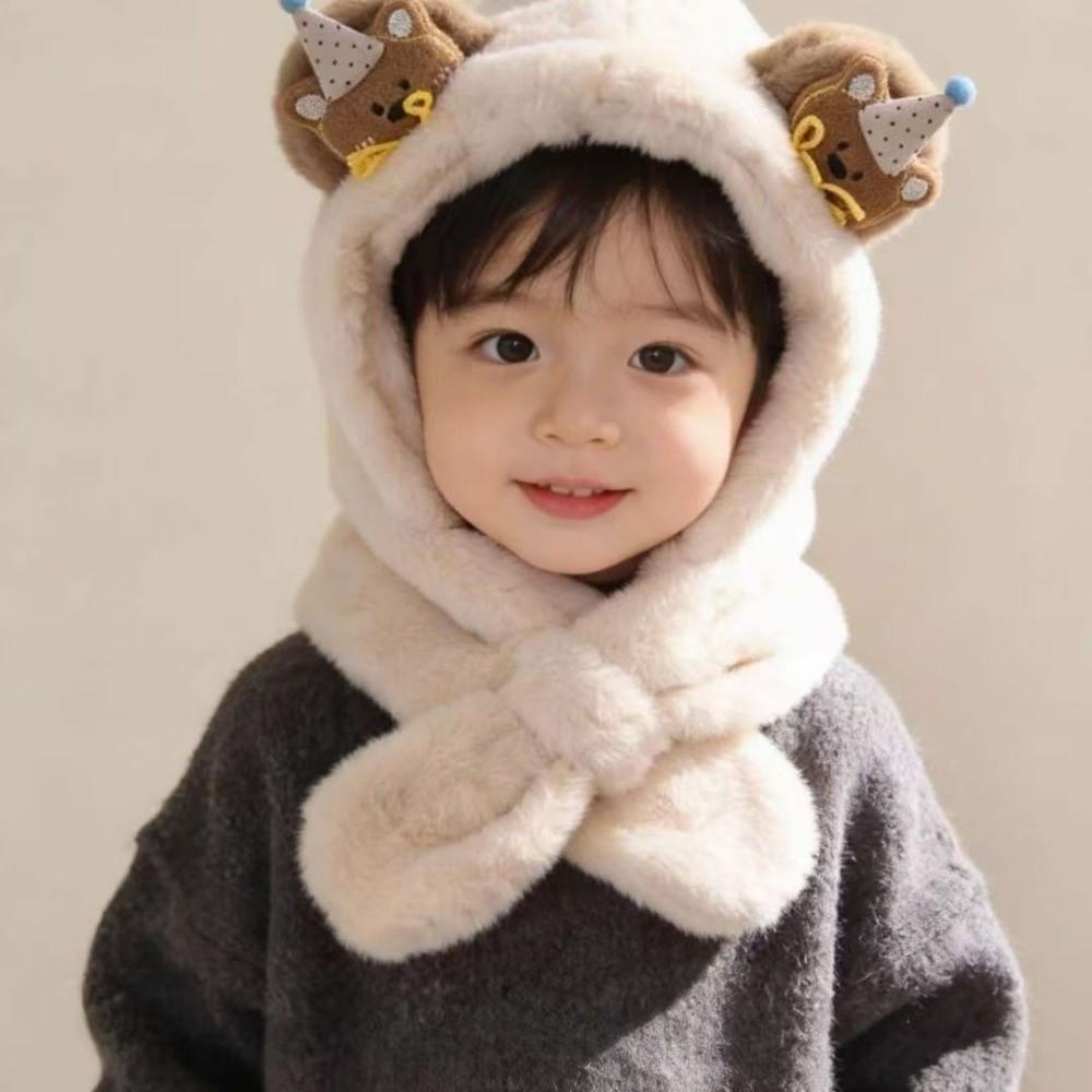 Windproof Kids Hat Hooded Scarf Thermal One-piece Pullover Hat Soft Winter Baby Hat