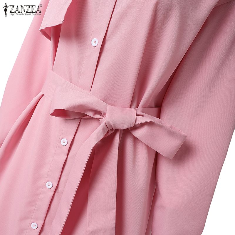ZANZEA Women Turn Down Collar Casual Long Sleeve Loose Shirt Dress