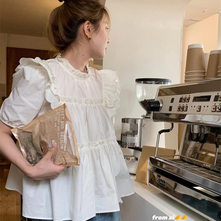 

Летняя черная рубашка с вышитым узором «Грибок» и короткими рукавами во французском стиле со свободным дизайном и уникальной рубашкой для женщин XL