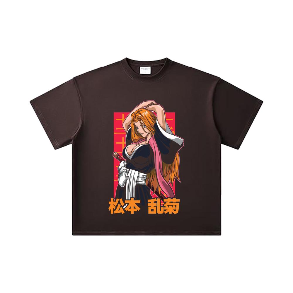 260 GSM Double Yarn 32 Count 100% Cotton Bleach V8 Matsumoto Print Unisex Heavy Cotton T Shirt