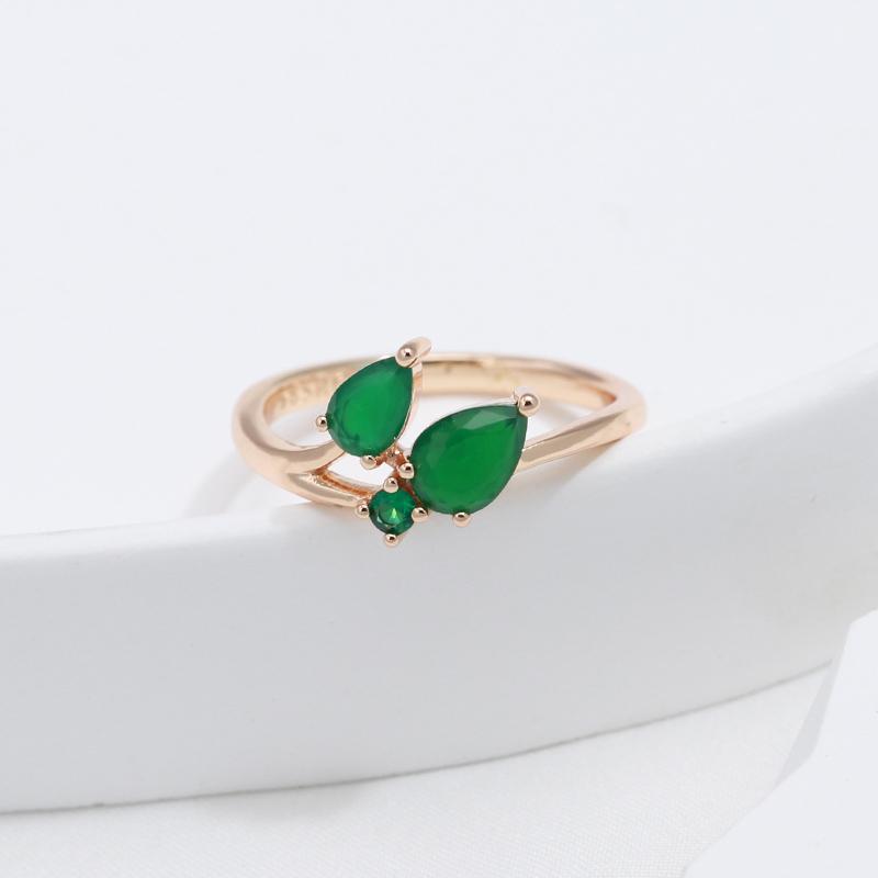 Kinel Green Leaf Zircon Rings For Women Rose Gold Color Daily Jewelry