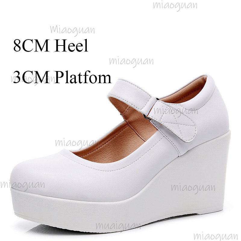 White Wedges Platform Mary Jane Shoes Women's Round Toe Casual Shoes Comfortable Black High Heel Pumps Spring Autumn Sandals