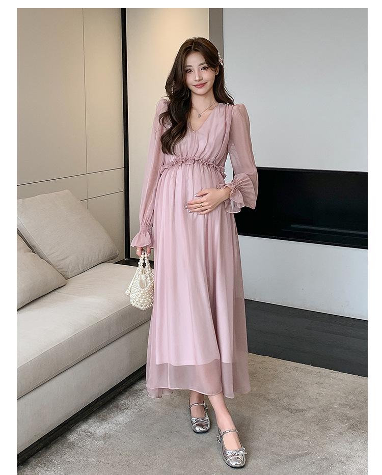 2026 Spring High Waist Korean Style Slimming Maternity Dress