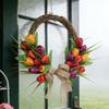Artificial Floral Wreath European Style Colorful Flowers Hanging Wreath for Indoor Outdoor Home Decoration Orange Red
