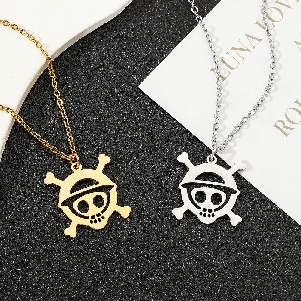 Cartoon Japanese Manga One Piece Luffy Hollow Skull Pendant Necklace Anchor Jewelry Fashion