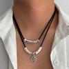 PuRui Fashion 2Pcs/Set Black Simple Korean Velvet Alloy Necklace Adjustable Rope Chain Men Daily Y2K Zircon Accessories Gift