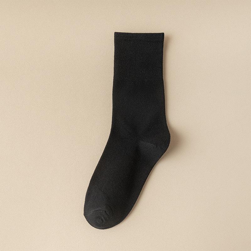 Women's Mid-calf Socks, Spring and Autumn Coffee-colored Solid Color, Versatile and Trendy, Winter Black and White Long Calf Socks