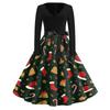 Women's Casual Christmas Print V-Neck Vintage Dress for Holiday Party and Daily Wear