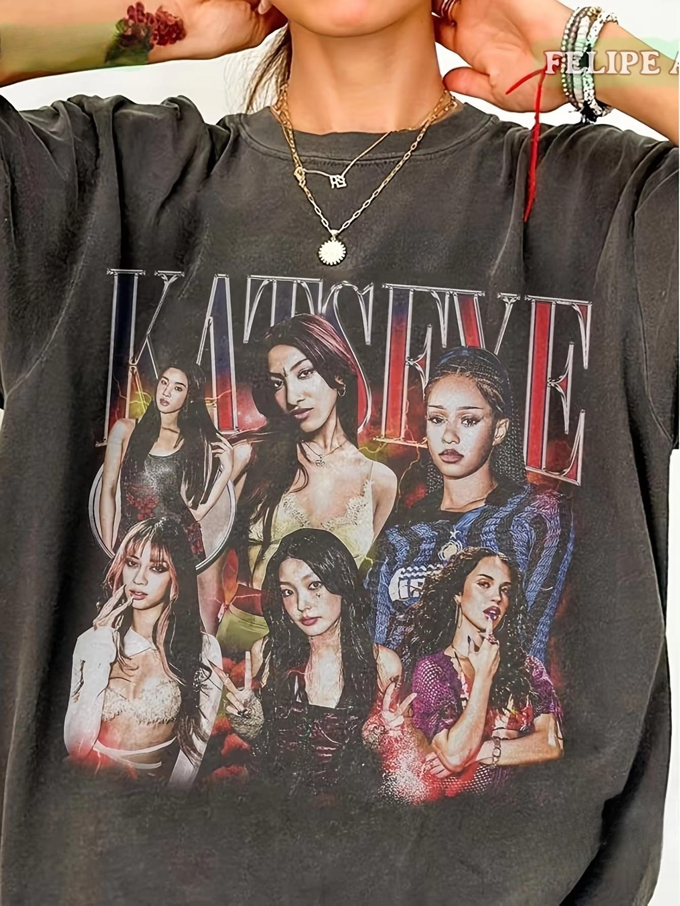 2026 Summer Katseye Pirated 90s Retro Comfortable Washed T Shirt Katseye Kpop Patterned Women Unisex Cotton Shirt Katseye M