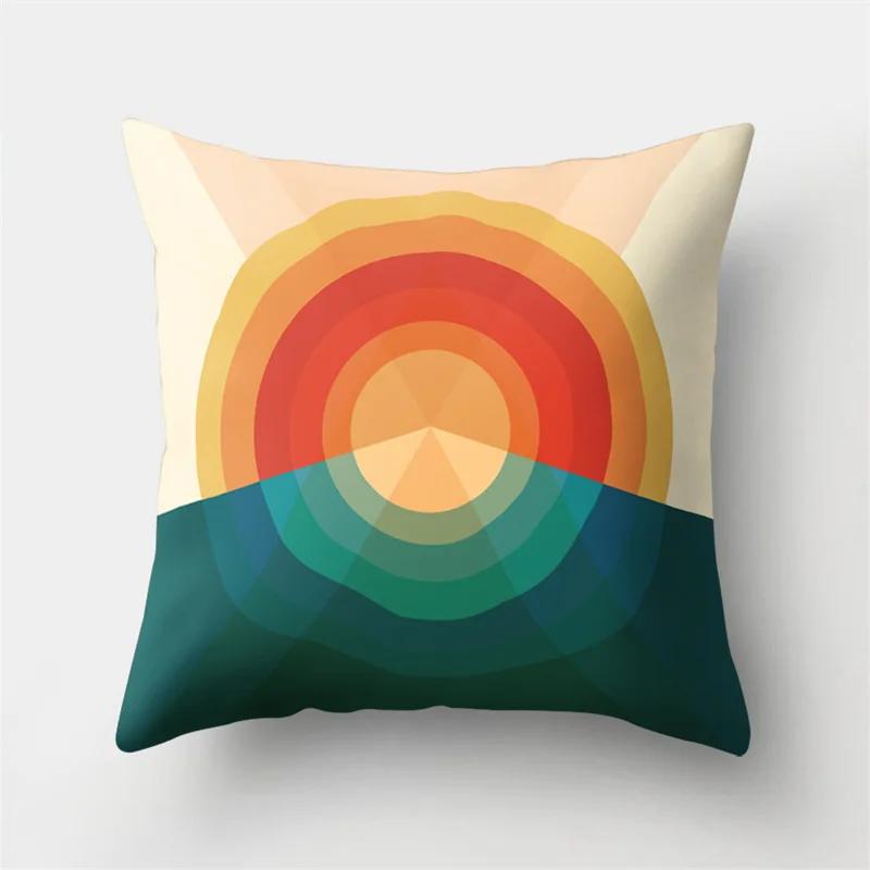 45x45cm Rainbow Geometric Sunset Pillow Cover Abstract Patchwork Stripe Cushion  Sofa Office   Home Decor