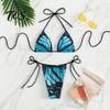 Adjustable Swimwear Women Butterfly Print Bikini Set, Halter Tie Top & Side Thong, Sexy Triangle Swimsuit Two Piece Swimsuit, Beach Bathing