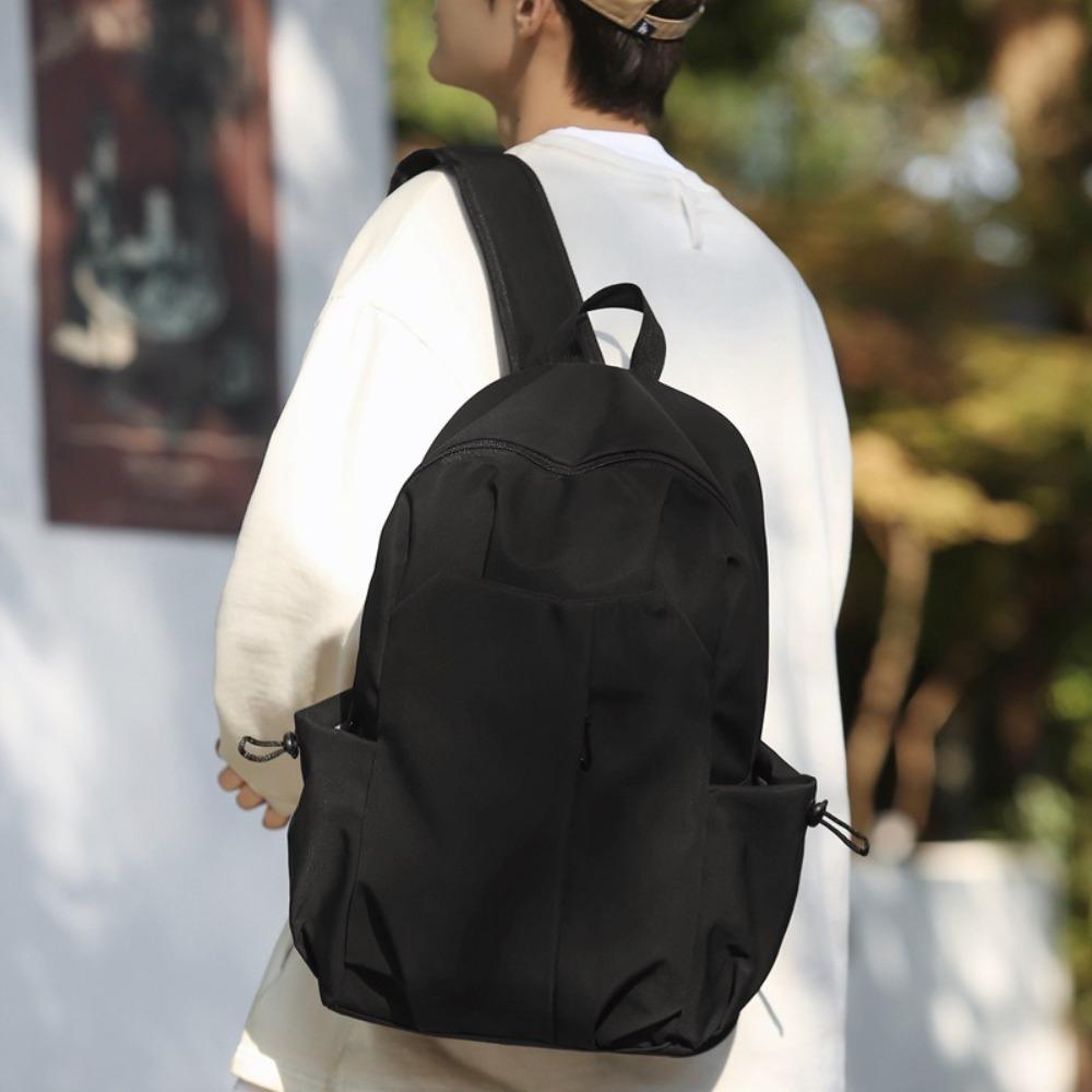 Fashion Nylon Computer Backpack Large Capacity Waterproof Student Schoolbag Zipper Solid Color Travel Shoulder Bag