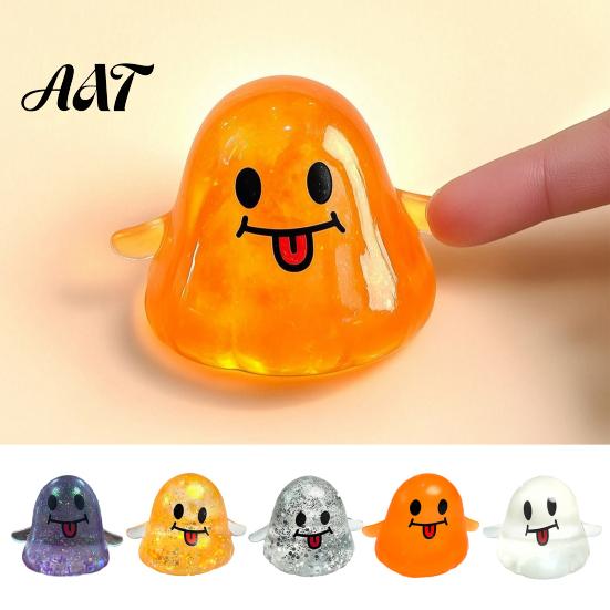 Spooky Ghost Toy Halloween Squeeze Toy, Glitter Stress Relief Office Desk Relievers Tongue-out Sensory Fidget for Home School Stretchable