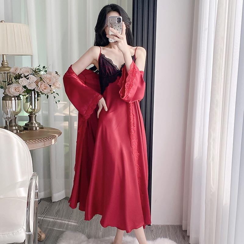 Sexy pajamas, thin with chest pads, long over-the-knee suspenders, nightgowns, robes, backless loungewear