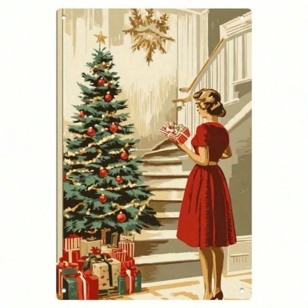 Vintage Christmas Tin Sign Santa 8x12 Inch Retro Metal Poster Wall Art Home Decor Gift